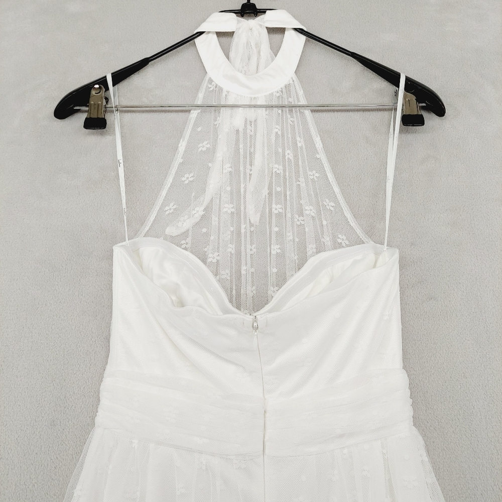 New Lulus Positively Precious White Floral Mesh Tiered Halter Midi Dress P1457 - Picture 6 of 9